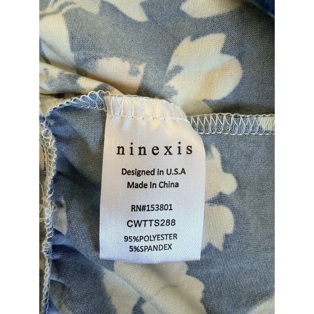 Ninexis Women's Floral Hoodie Top M Blue Ruffle Hem Short Sleeve Boho - Picture 15 of 15